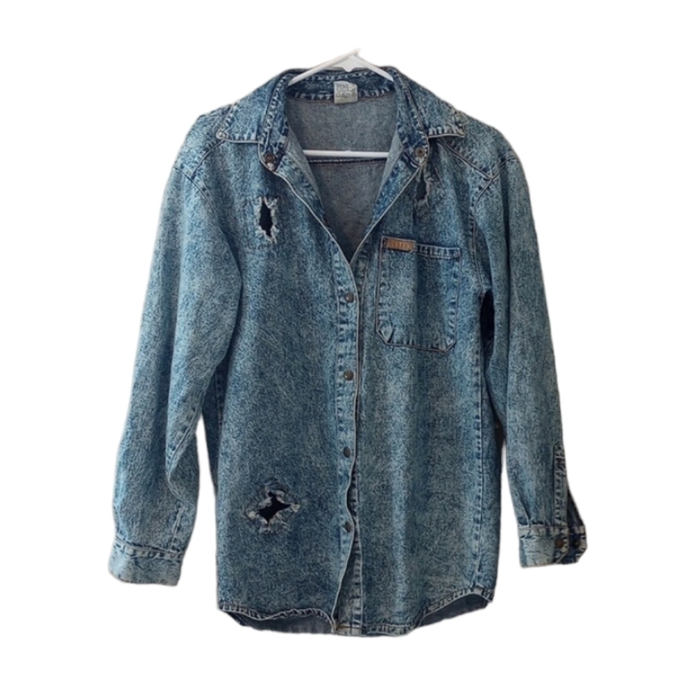 VTG Gitano Womens Jean Button Up Sz S Cotton Distressed Denim Jean Jacket Fall